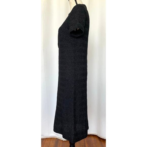Vintage 70's Black Sparkly Stretch Knit Mod Midi Dress Size S / M Retro Shift - Picture 3 of 10